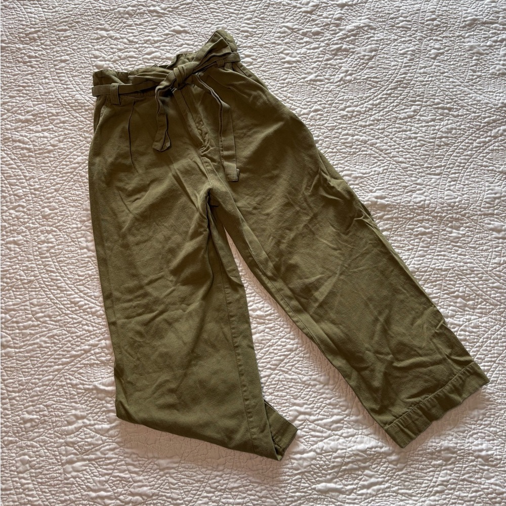 Free People Green Linen Cropped Pants